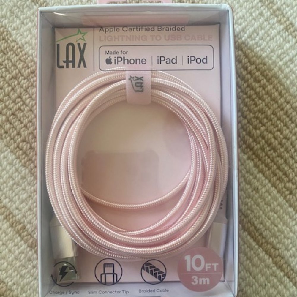 Lightning Cable, Pink 10 ft long. apple certified, NEW in box
